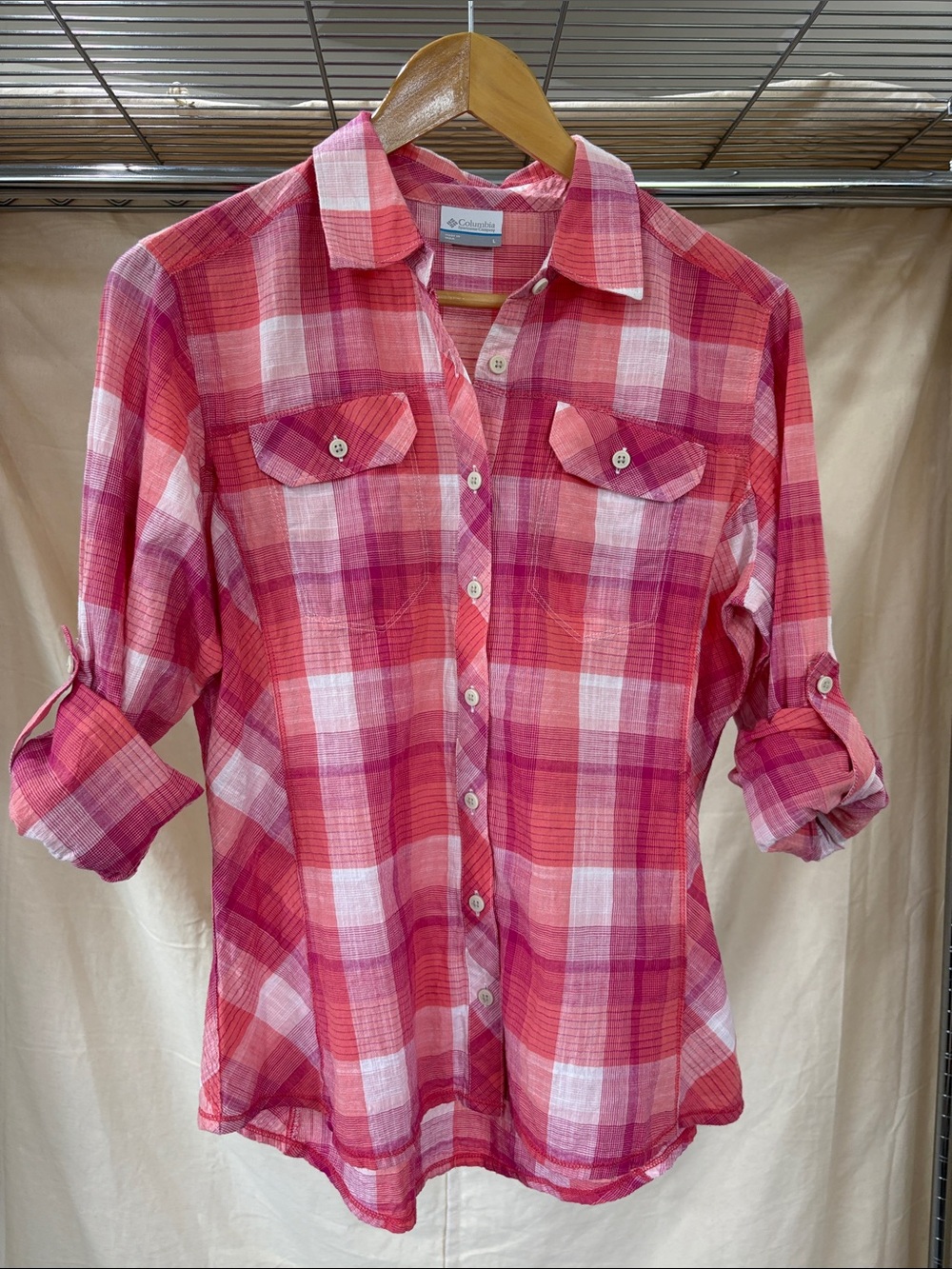 Columbia Pink and White Plaid Button-Down Shirt - Picture 5 of 5